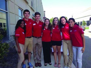 Bradley Admissions student representatives rock red on the first Visit Day of the year Sept. 26. The STARs, as they are commonly called, are responsible for giving tours and recruiting future Bradley Braves.