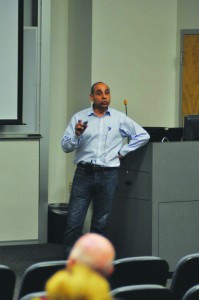Sassy Reuven, a veteran of the Israel Defense Special Operations Forces, spoke to students Nov. 9 in the Caterpillar Global Com- munications Center. Photo by Dan Smith.