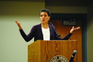 National best-seller Michelle Alexander spoke to a crowd of more than 500 people Thursday night. The lecture was followed by a panel of civil rights experts and the opportunity for audience questions. Photo by Maggie Cipriano.
