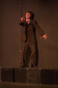 Senior Derek Yeghiazarian starred in one of the student-directed plays, “Ledge, Ledger and The Legend,” as part of “Two Nights of One Acts” presented by MET. Photo by Dan Smith.