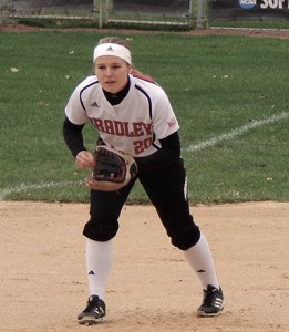 Junior Kendell Duffy plays third base for Bradley during one of the team’s fall games last semester. Duffy and the Braves open the 2015 season today in Arizona. Photo by Dan Smith.