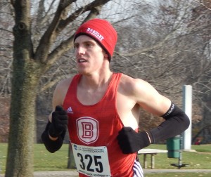 Sophomore Caleb Beck finished two seconds shy of a Bradley record in the 5,000 meter event during the Missouri Valley Conference meet. Photo by Garth Shanklin.