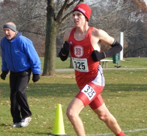 Caleb Beck runs his heat during the NCAA Regional meet last semes- ter. Beck broke a personal record in California last week. Photo by Garth Shanklin.