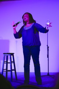 NBC’s “Last Comic Standing” finalist Tracey Ashley made the relate- able into the ridiculous last Saturday night for nearly 50 students. Photo by Dan Smith.