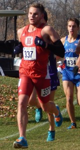 Freshman Michael Ward races in the NCAA Cross Country Regional Meet at Newman Golf Course last year. Ward is setting Bradley records already despite this being his first year on campus. Photo by Garth Shanklin.