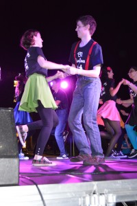 Members of the Bradley Swing Dance society perform at the Home- coming event, Lighting of the B. Photo by Anna Foley.