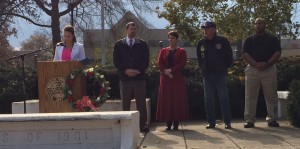 Stephanie Sleister and Mike Miller were presented with certificates of appreciation at the Veterans Day ceremony Wednesday in front of Bradley Hall. Photo by Maddie Gehling.