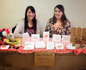 Senior graphic design and Spanish double major Chelsie Tamms, pictured right, sold hand-designed cards in the Student Center last week. Photo provided by Chelsie Tamms.