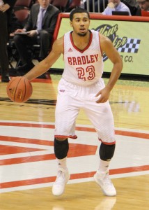 Dwayne Lautier-Ogunleye, one of the Braves 10 freshmen, hails from London, England. He’s averaging 13 points off the bench for the Braves. Photo by Ann Schnabel.