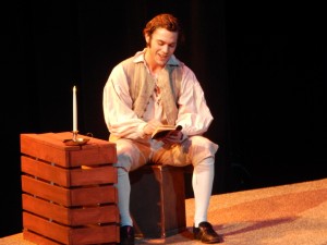 Cody Cornwell, a junior theatre arts major, takes the stage in the Theatre Department's final mainstage pro- duction of the year, "Our Country's Good." Photo by Lisa Stemmons.