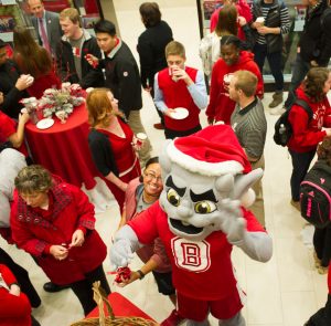Kaboom! parties with Bradley community members at the 2015 holiday party. photo by Duane Zehr