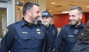 Bradley University Police Department Chief Brian Joschko (left) and Officer Sean Savage (right) show off their beards in Michel Student Center Wednesday after participating in No Shave November to raise mon- ey for the Special Olympics of Illinois. photo by Shelby Caruso