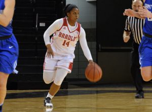 ￼Freshman Ryan Wilkins is averaging 3.1 points and 1.1 rebounds per game in her first year at Bradley. photo by Justin Limoges