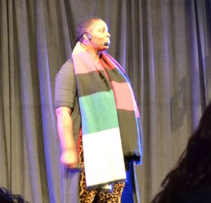 Cofounder of the Black Lives Matter movement Patrisse Cullors speaks about diversity last night in Renaissance Coliseum. photo by Cenn Hall
