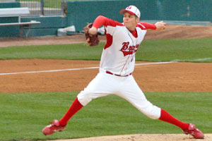 Freshman Justin Ziegler was one of four freshmen pitchers to take the mound in Tuesday’s defeat of Western Illinois. Photo by Adam Moulton
