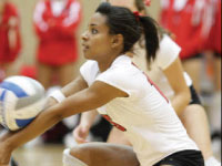 Rachelle Dejean makes a save in the Bradley match against Soutern Illinois. Photo courtesy of bradleybraves.com