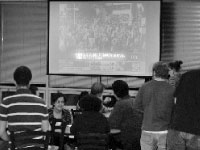 Students wait to hear election results on Tuesday night in Lydia’s Lounge.