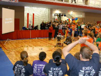 Dance Marathon participants wait to hear the total amount of money they raised on Saturday. The students ended up raising more than $30,000 for Children’s Hospital of Illinois.