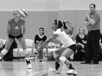 Genevieve and Rachelle (pictured) Dejean have made their presence known in the MVC with 548 digs this season. Photo by Megan Loos