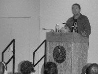 Patrick McGee, an AIDS counselor who contracted the disease, speaks about his experience with the disease and how the disease has affected his life. The lecture took place last Sunday. Photo by Megan Loos