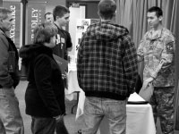 Prospective students and their parents visit campus last week and talk about clubs and activities. Bradley is increasing enrollment goals, and administrators are hopeful they will beat those goals for the second year in a row. Photo by Adam Moulton