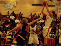 Freshman Katie Yohn pulls up for a jumper in the Braves first game at home this season. Bradley won over UIC, 79-64. Photo by Megan Loos