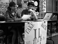 Sophomores Mike Kittleson and Jaime Sievers petition for the Illinois Fair Map Amendment. The amendment aims to change the way Congressional districts are drawn in Illinois. Photo by Megan Loos