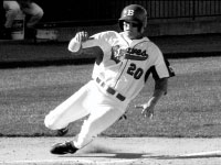 Senior infielder Matt Fritz slides home safely against Northern Ilinois. The Braves lost 8-3. Photo by Megan Loos