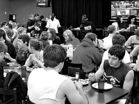 Students eating in a crowded Geisert cafeteria. The room will be remodeled and extended during the 2010-11 academic year. Photo by Adam Moulton