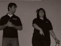 Two students present at That’s What She Said. Students were given the opportunity to ask members of the opposite sex various questions at the HEAT event. Photo by Megan Loos