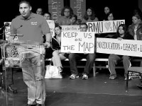 Students rally for MAP grants on Thursday morning. After Fall Break, about 250 students will travel to Springfield for another rally with students across the state. Photo by Adam Moulton