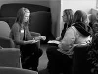 Potential students meet with an admissions representative. Administrators expect the class of 2014 to meet or exceed its enrollment goal. Photo by Adam Moulton