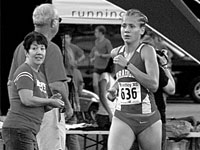 Senior Katie Nowak breaks away from the competition. Photo by Megan Loos