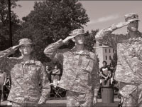 Three ROTC cadets salute at Monday’s Constitution Day ceremony. This year’s event was the sixth one on campus. The day was signed into law in 2004 and is also known as Citizenship Day. Photo courtesy of Bradley University