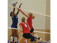 The Braves go for a kill shot against Montana State. Photo by Megan Loos